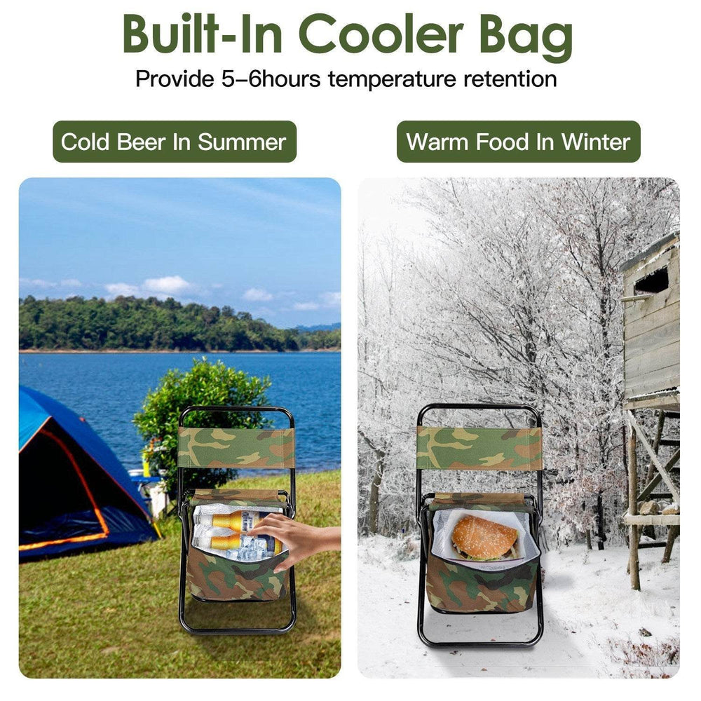 Foldable Fishing Chair With Backrest Built-In Cooler Bag Portable Handle Outdoor Lightweight Fishing Stool For Camping Hiking Hunting - EX-STOCK Canada