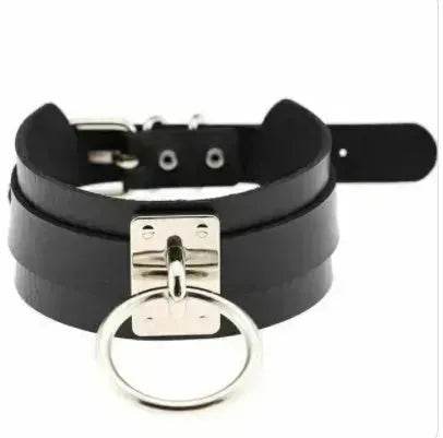 Gothic Punk Wide PU Leather O Ring BDSM Collar Choker Necklace Women Bondage Collar - EX-STOCK Canada