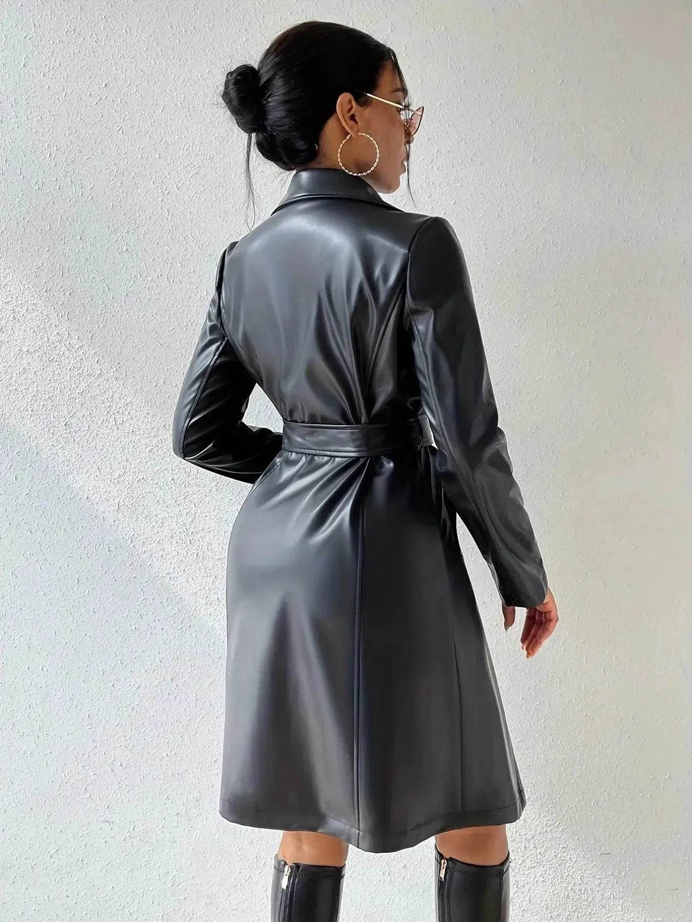 Fashionable Longline leather overcoat Jacket for women - EX-STOCK Canada