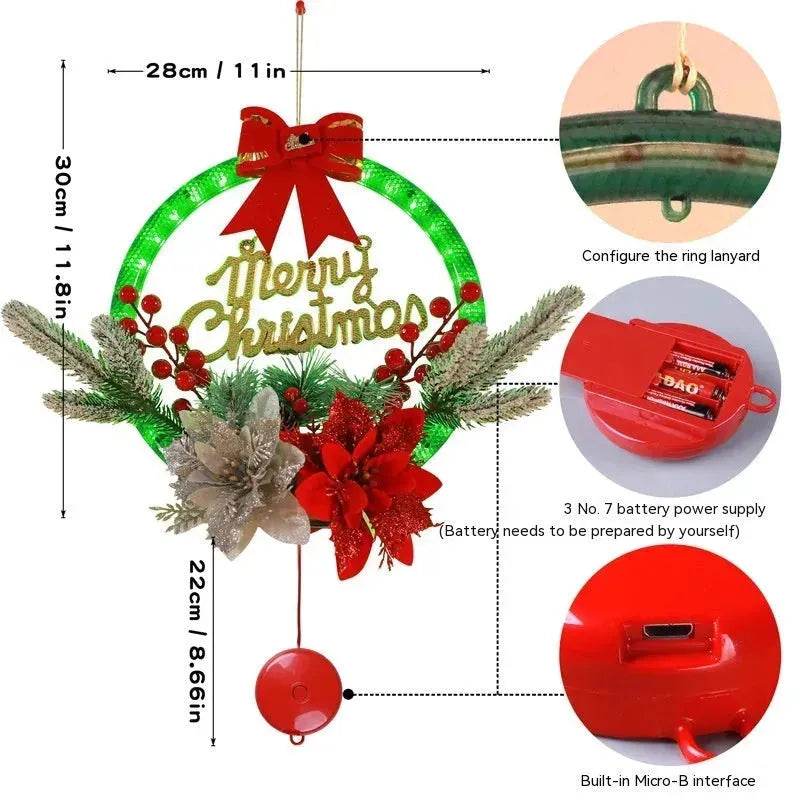 Christmas Luminous LED Light Garland Door Hanging wreaths Decorations - EX-STOCK Canada