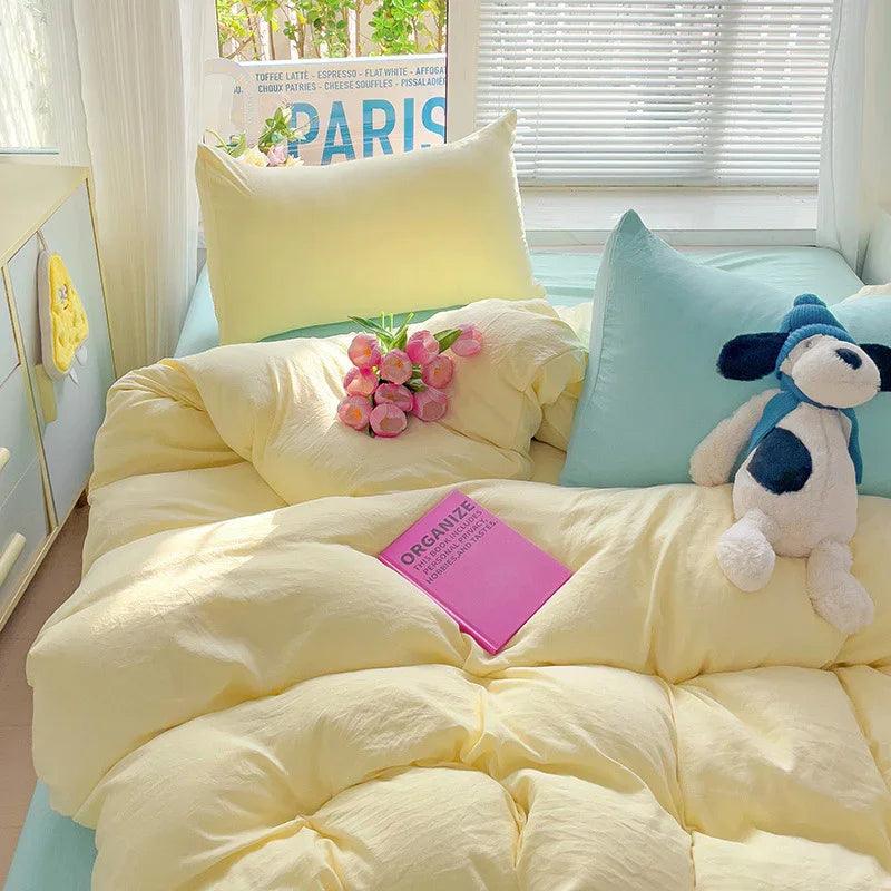 Class A Washed Cotton Four-piece Set Pure Color Duvet Cover Sheets EX-STOCK Canada