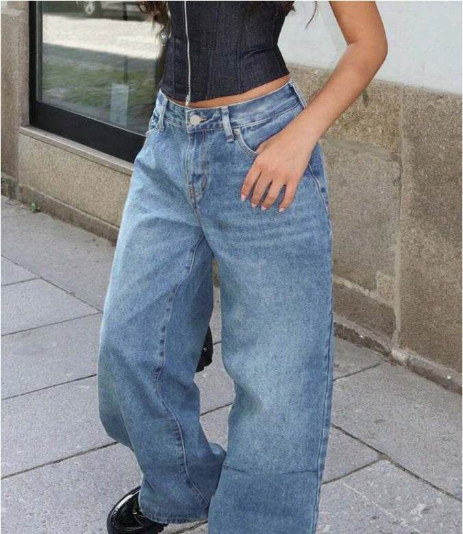 Street Style Loose Distressed Retro Washed Wide Leg Jeans EX-STOCK Canada