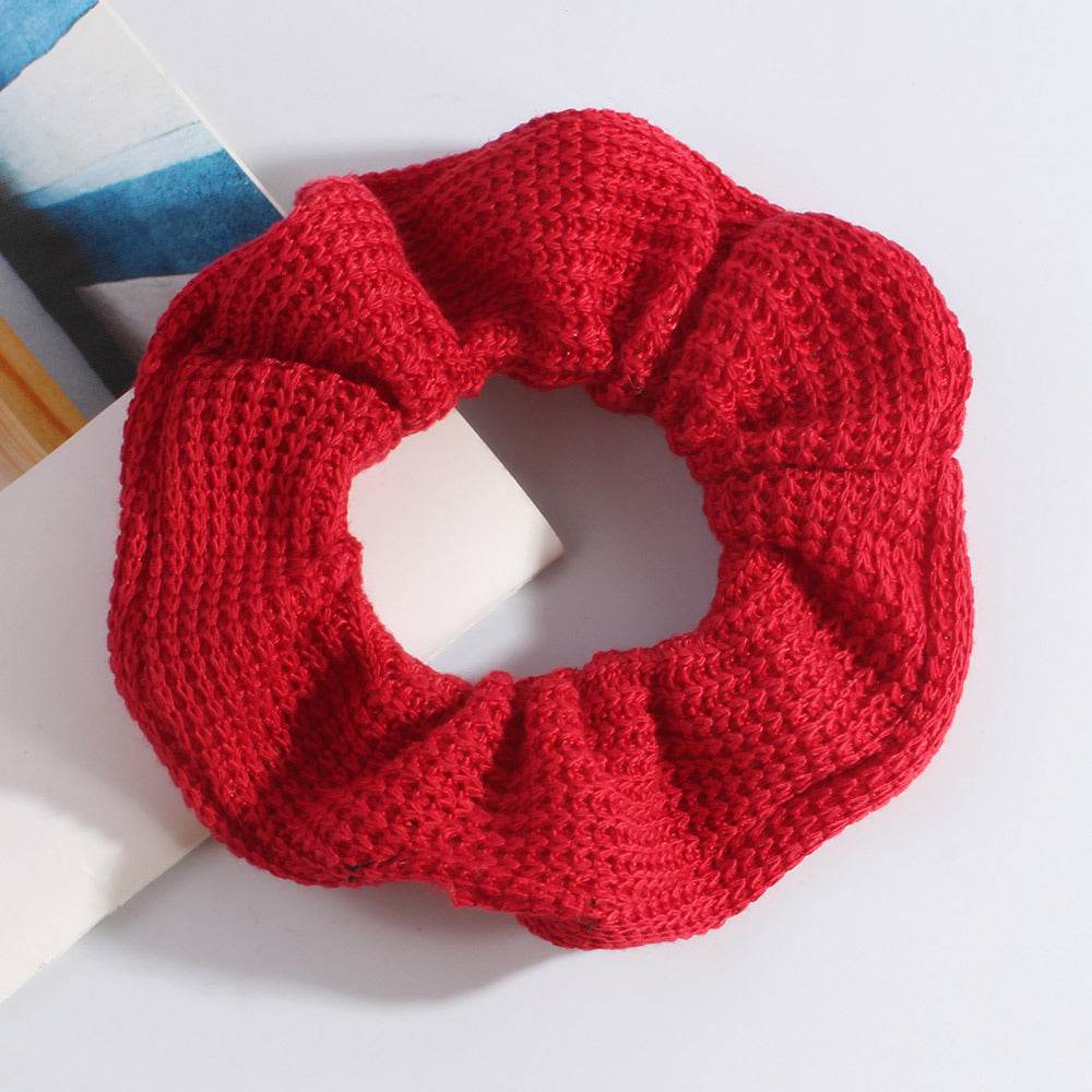 Women Knitted Red Velvet Hair Scrunchies Hair Accesories - EX-STOCK Canada