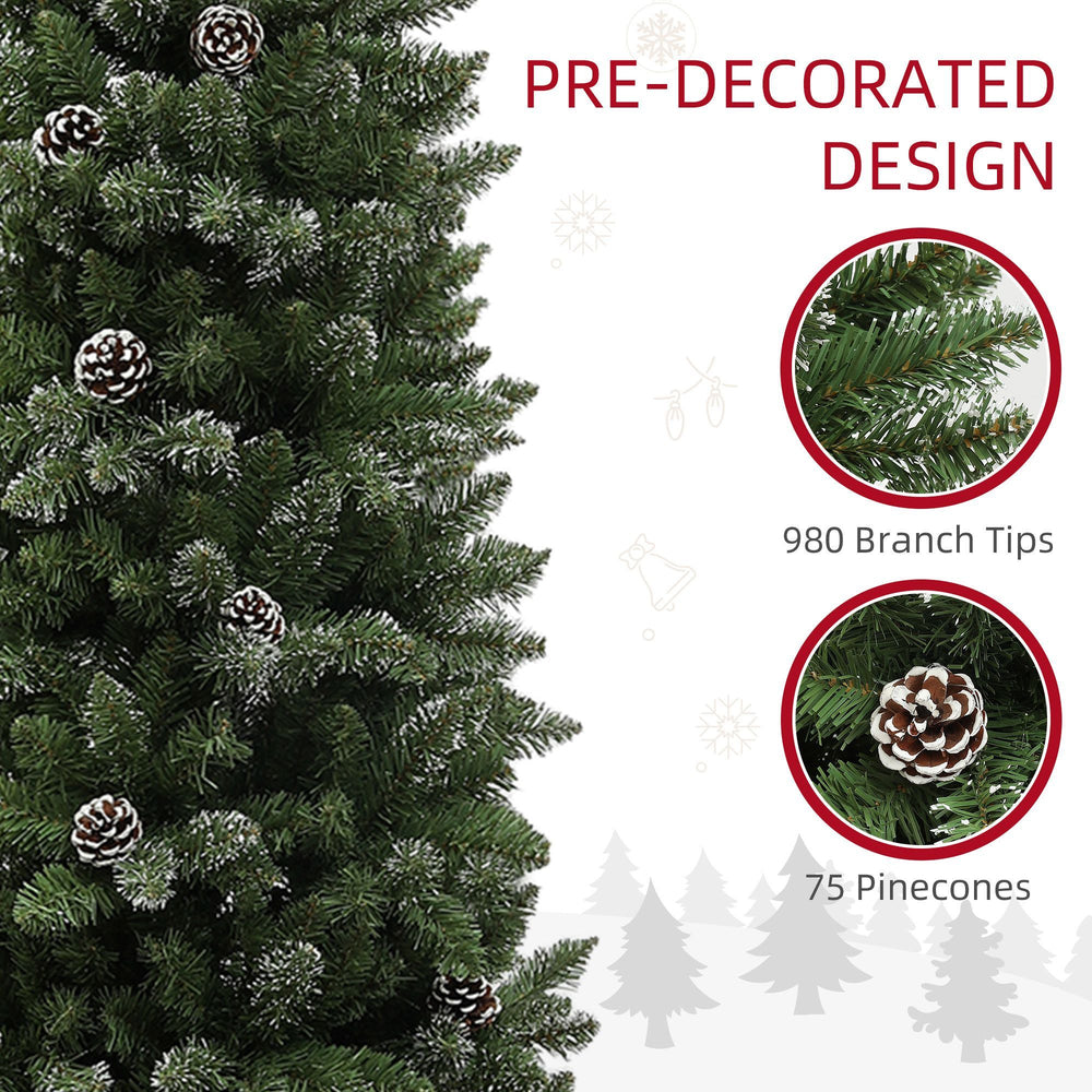 7ft Artificial Pencil Christmas Tree With 980 Branches, Pinecones, Metal Stand, Realistic Xmas Tree For Home EX-STOCK Canada