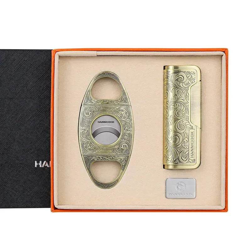 Embossed Portable Metal Alloy Cigar Cutter and Torch Lighter Gift box set - EX-STOCK Canada