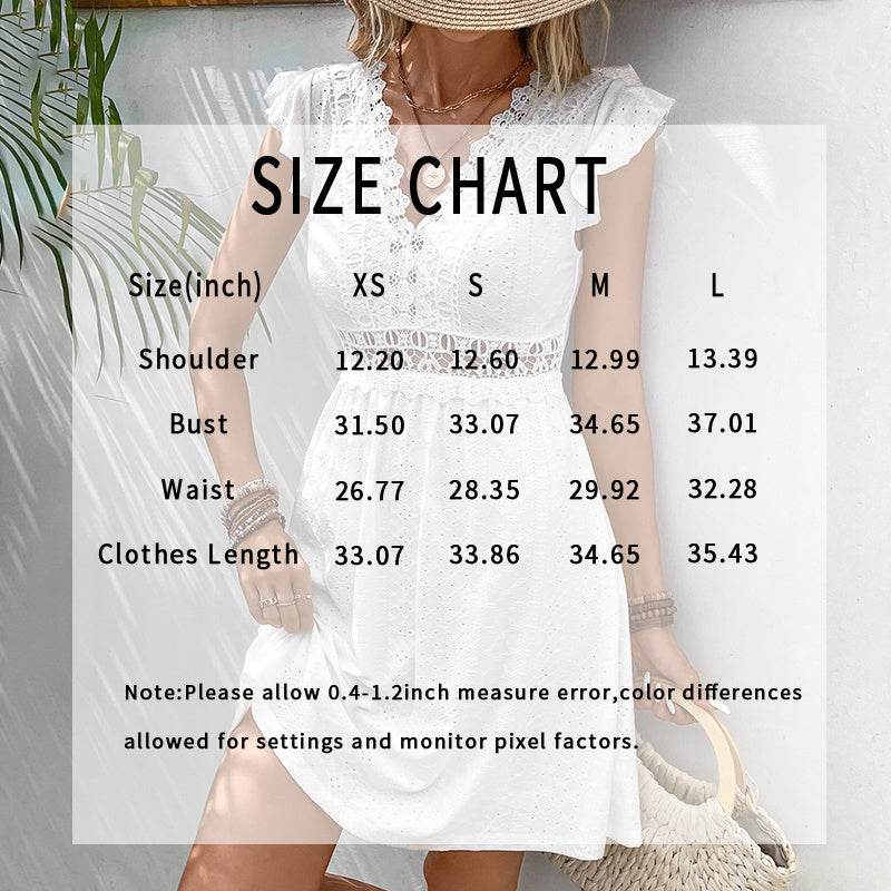 Women's V Neck Lace Mini Dresses Casual Summer Ruffle Sleeve Crochet Sundresses - EX-STOCK Canada