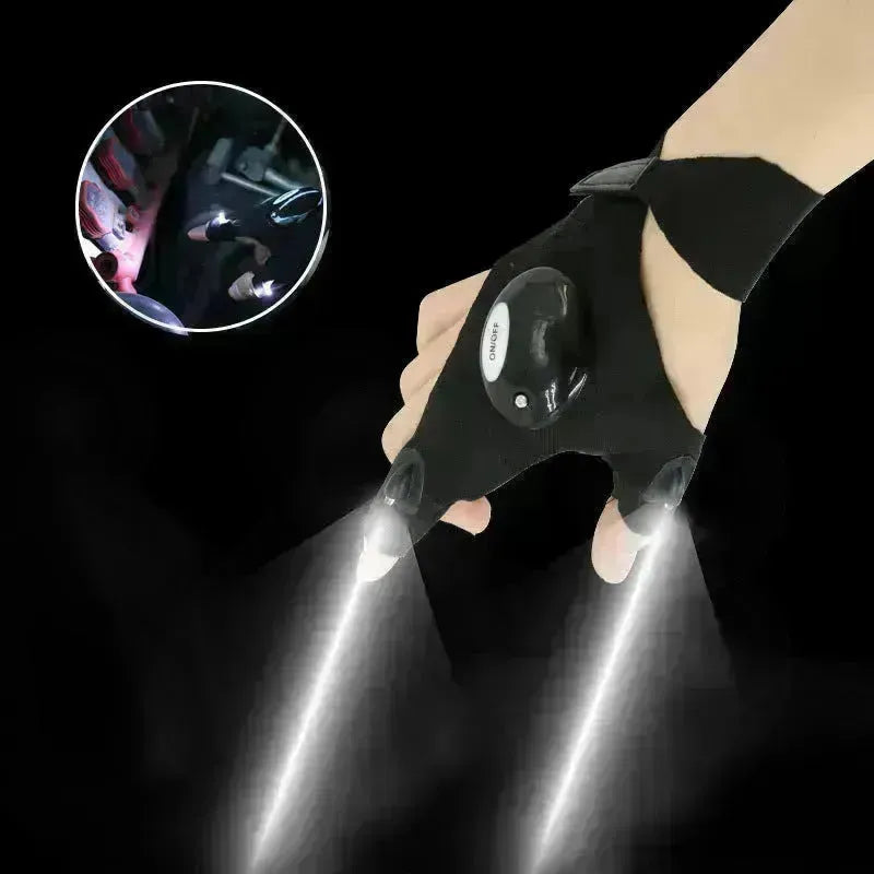 Lampe de poche extérieure LED pêche demi-doigt gants éclairés