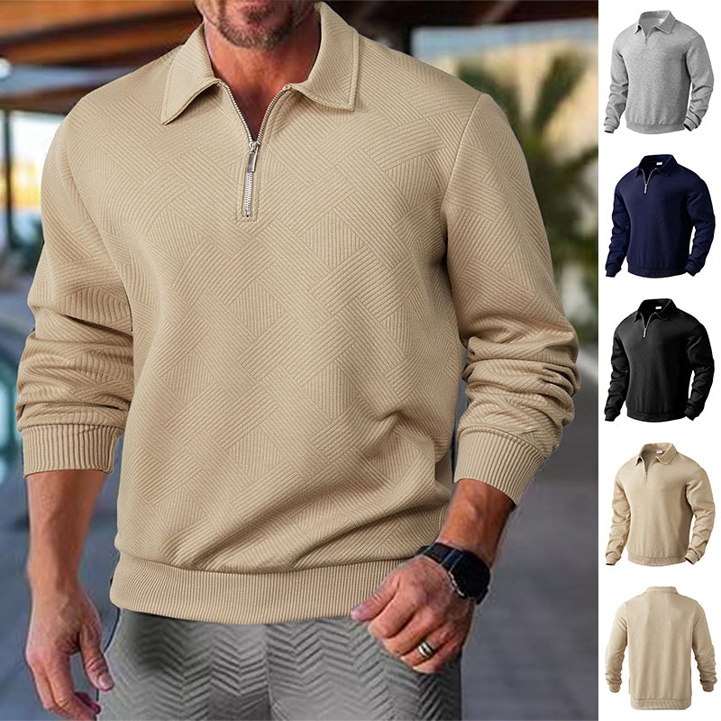 Lapel Jacquard Half-zipper Sweatshirt Fashion Solid Color Long-sleeved Tops For Men Clothing EX-STOCK Canada