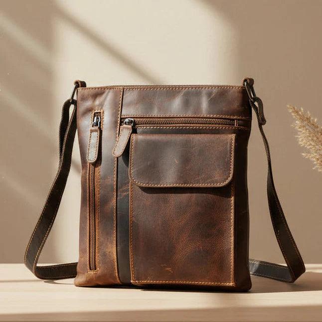 Sac bandoulière en cuir Greenwood. Sac à main en cuir pleine fleur de qualité supérieure avec plusieurs pochesEX-STOCK Canada