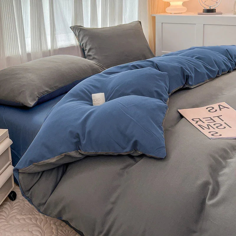 Solid Color Four-piece Set Simple Washed Sanding Duvet Cover EX-STOCK Canada