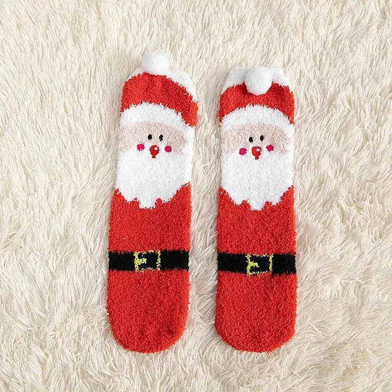 Child Christmas Socks Winter No-shedding Cute Elk Elk Santa Claus Snowman Sleeping Floor Coral Fleece Socks - EX-STOCK Canada