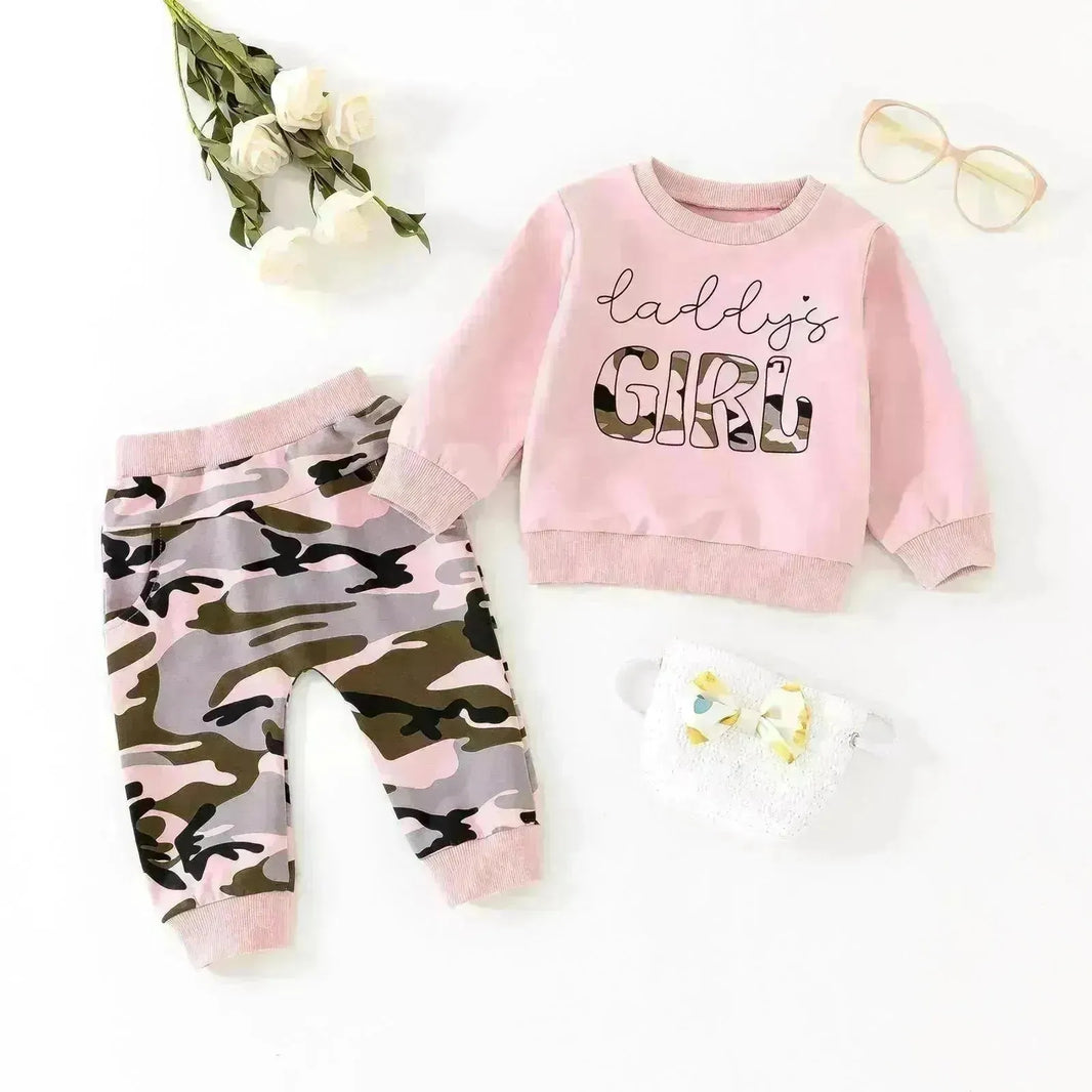 Deux pièces pour les filles à manches longues à manches à manches longues Camouflage pantalon pour filles