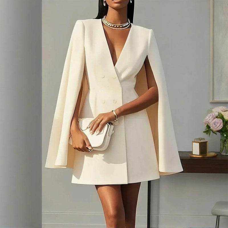 Formal V Neck Double-Breasted Mini Cape Sleeve Dress - EX-STOCK Canada