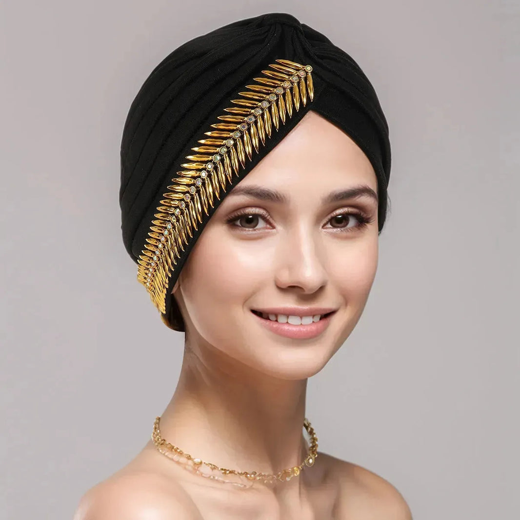 New Rhinestone Turban Cap For Women Pleated Elastic Head Wrap Stylish Ramadan Head Scarf Bonnet Chemo Cap Wedding African Hat - EX-STOCK CANADA