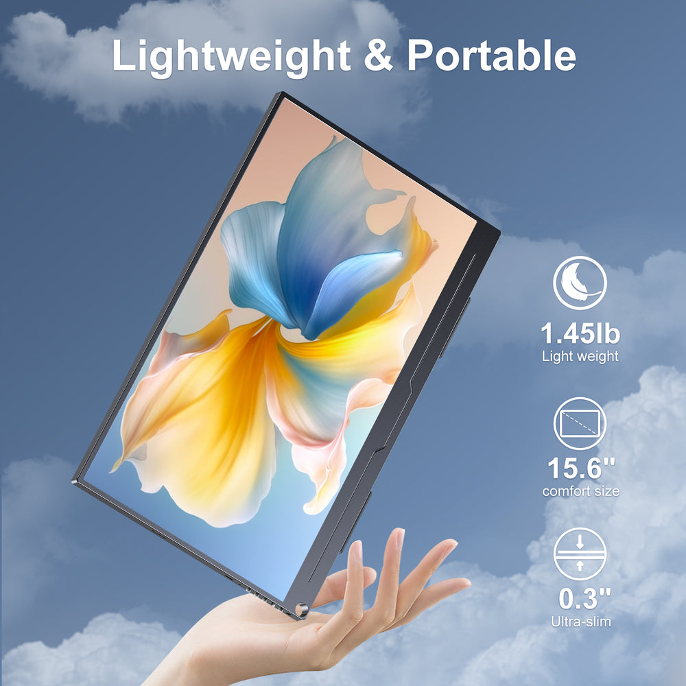 UPERFECT 15.6" Portable Monitor 1080P FHD IPS – USB-C, HDMI, Dual Speakers, VESA, Smart Cover