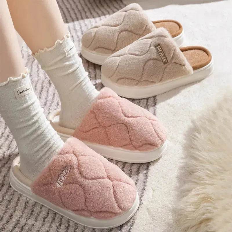 Plush Slippers Winter For Women Indoor Floor Bedroom Home Slipper Warm Solid House Shoes Men Couple - EX-STOCK Canada