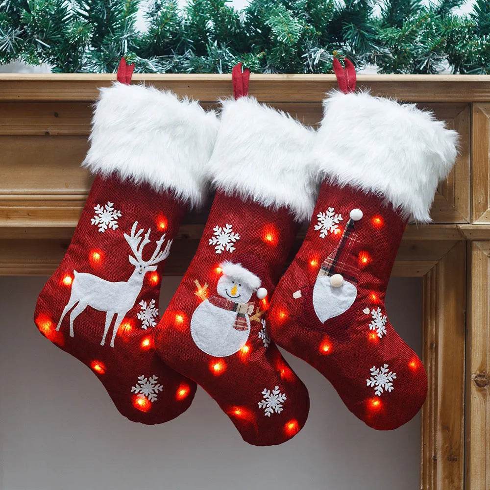 New Christmas Ornament With Light Burlap Embroidery Sock Gift Bag - EX-STOCK Canada