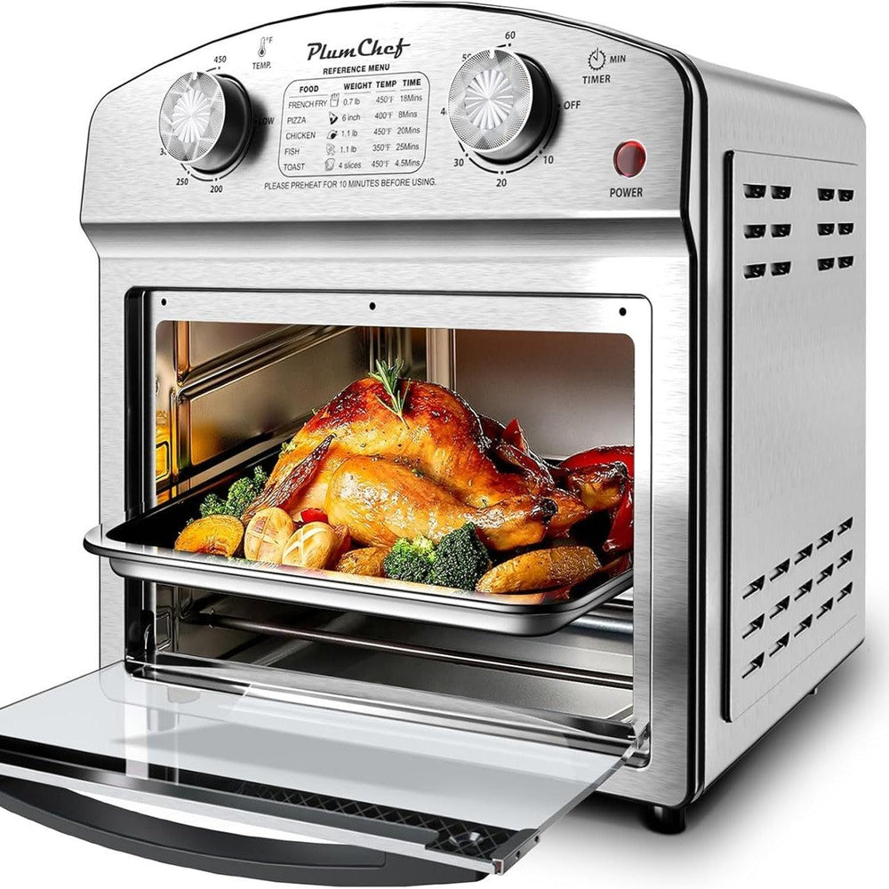 Friggitrice ad aria in acciaio inossidabile da 12,5 qt, controllo a doppia manopola, timer da 60 minuti, preimpostazioni per patatine fritte, pizza, pollo, pesce e toast, design elegante, biscotto salutareEX-STOCK Canada