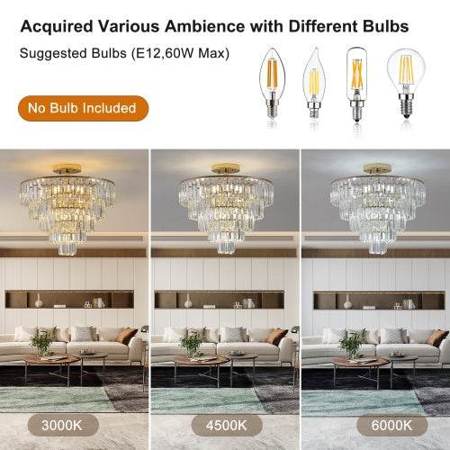 Golden Crystal Chandelier, 5-layer Round Semi-recessed Chandelier Lamp, Large Modern Luxury Chandelier, Suitable For Living Room, Dining Room, Bedroom, Corridor - EX-STOCK Canada