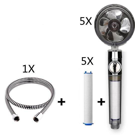 Propeller Driven Shower Head With Stop Button And Cotton Filter Turbocharged High Pressure Handheld Shower Nozzle - EX-STOCK Canada