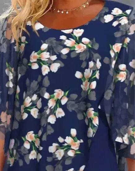 Printed Floral Chiffon Fashion Straight Cut Modest Dress - EX-STOCK Canada