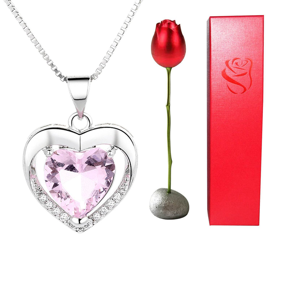 Valentines Day Gift Heart Shaped Blue Purple Crystal Diamond Pendant Rose Head Necklace - EX-STOCK Canada