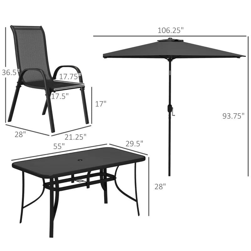 8 Pieces Patio Furniture Set With 9Ft Patio Umbrella, Outdoor Dining Table And Chairs, Black EX-STOCK Canada