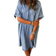Women's Solid Color Single Row Multi-buckle loose Dress Short Sleeve Denim - EX-STOCK Canada