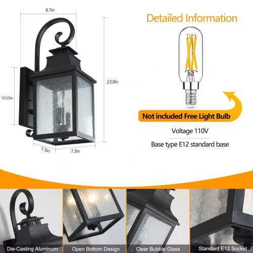 Large Outdoor Wall Light With Glass Supports Many Types Of Bulbs In 1 Pack - EX-STOCK Canada