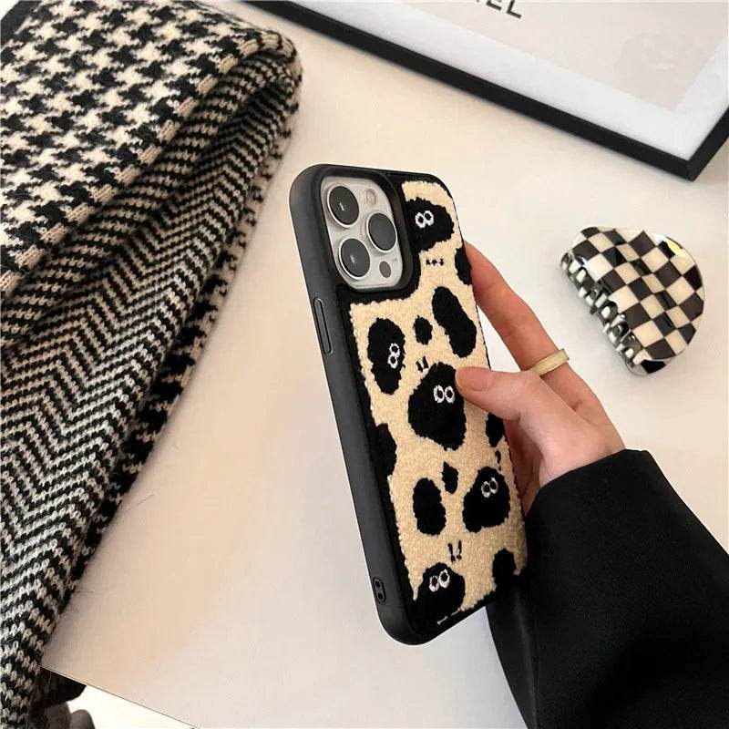 Plush Embroidery Cute Briquettes Silicone iphone Case women - EX-STOCK Canada