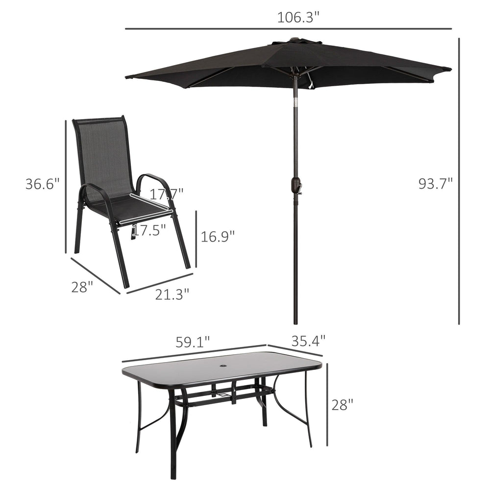 8 Pieces Patio Furniture Set with 9Ft Patio Umbrella, Outdoor Dining Table and Chairs, Black EX-STOCK Canada