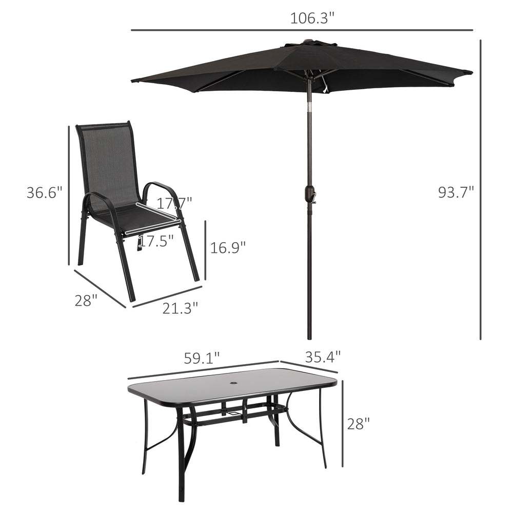 Ensemble de mobilier de patio 8 pièces avec parasol de 9 pieds, table et chaises de jardin, noirEX-STOCK Canada