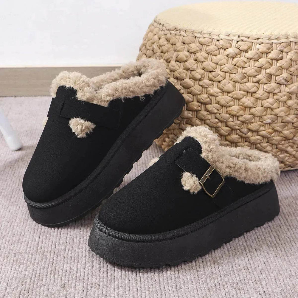 Fashion Thick-soled Plush Buckle Cotton Home platform Winter Slippers Indoor And Outdoor Casual Warm Women Garden Slipper - EX-STOCK Canada