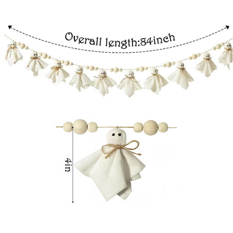 Halloween hanging decoration with ghost pumpkin and wooden bead pendant styles – product view 4