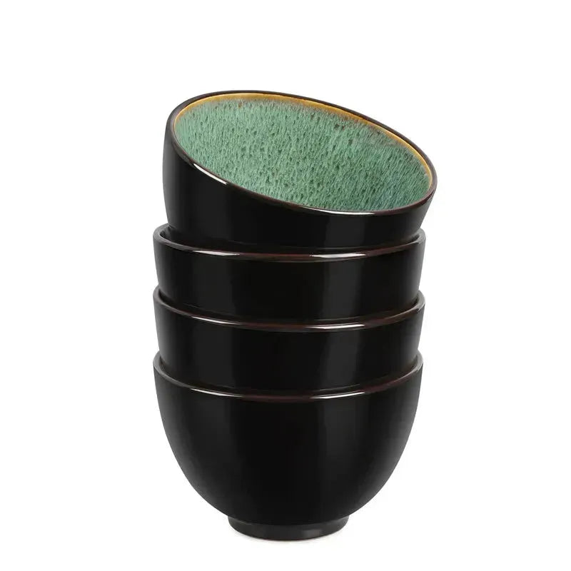 Creative Western Food Kiln Change Peacock Green Bowl Pant 24oz Bowl Ensemble de 4 pour les céréales, la salade, les pâtes, la soupe, le dessert, le lave-vaisselle, le micro-ondes et le four