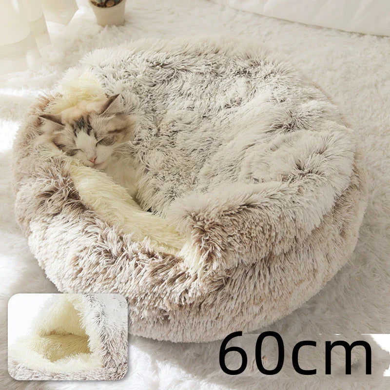 Cama para Perros y Gatos 2 en 1 Cama de Invierno para Mascotas Redonda de Felpa Cálida Suave Cama de Felpa Larga para Mascotas Productos para MascotasEX-STOCK Canada