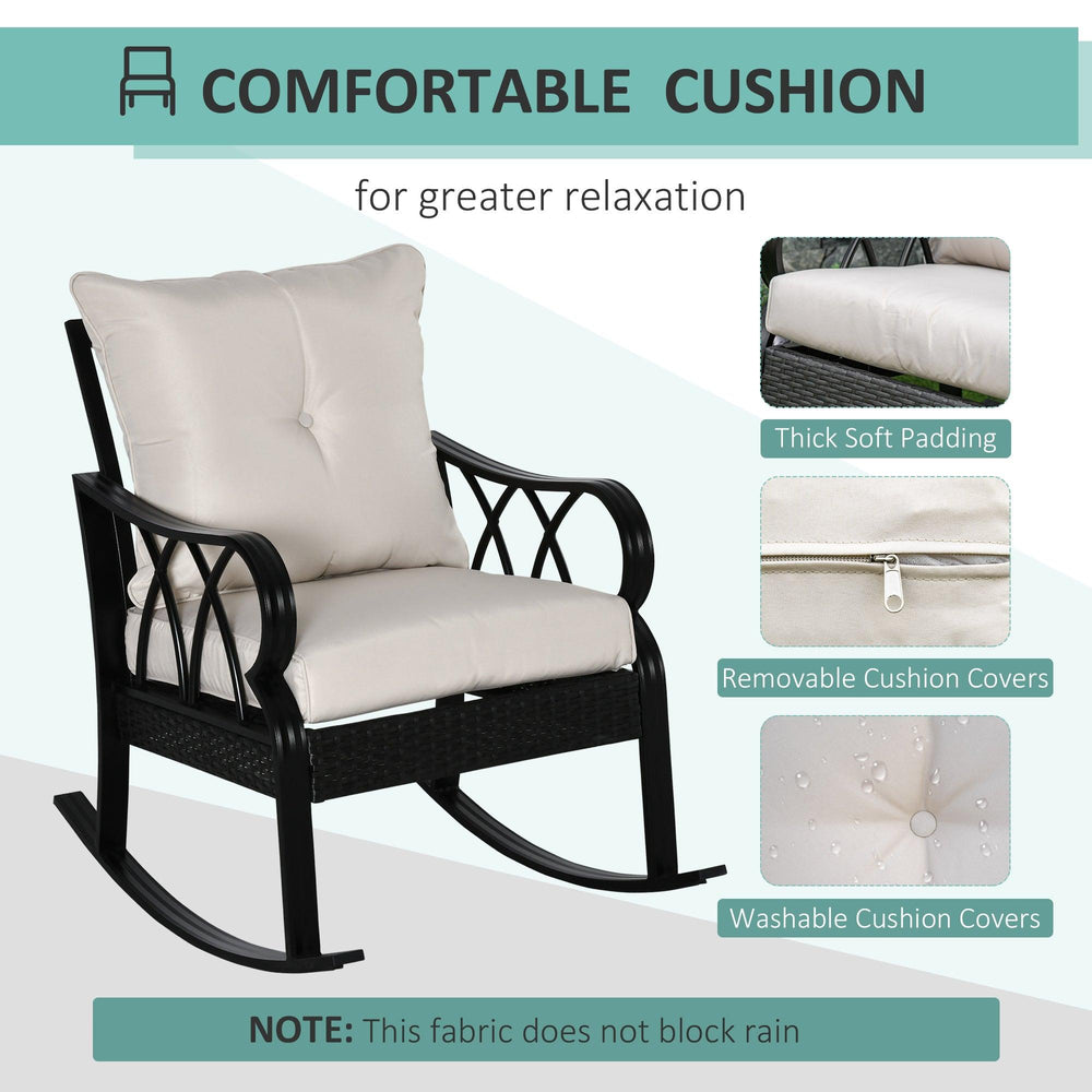 Silla mecedora de mimbre para exterior con cojines acolchados, silla mecedora de ratán de aluminio para porche con reposabrazos para jardín, patio y traspatio, caquiEX-STOCK Canada