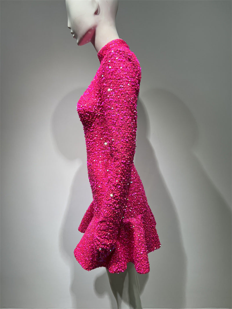 Women's Backless Rose Red Sequins Sweet Party Dinner Dress EX-STOCK Canada