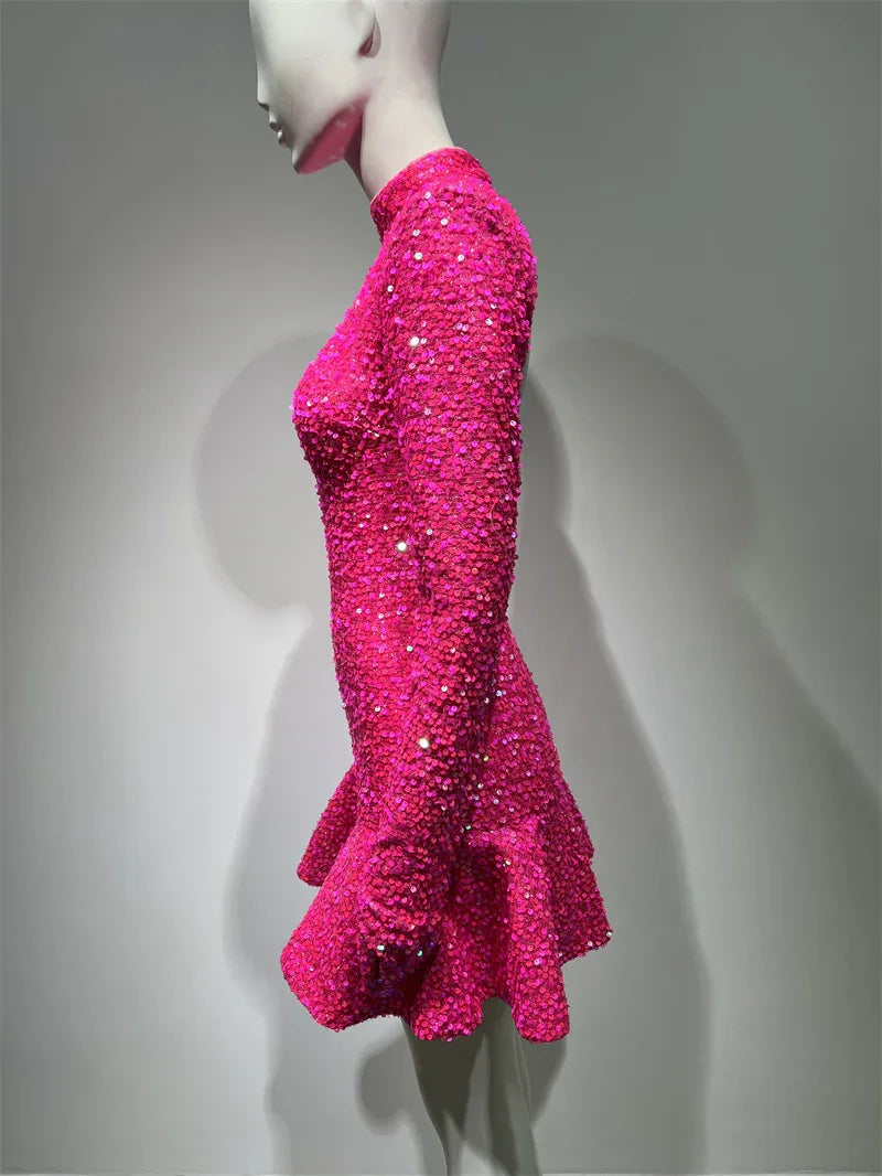 Women's Backless Rose Red Sequins Sweet Party Dinner Dress EX-STOCK Canada