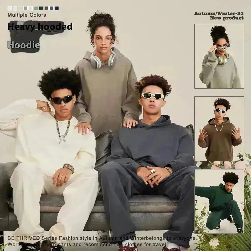American-style Hoodie suit and Crew neck sweatsuit Unisex Fall Winter