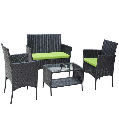 Juego de mobiliario de patio de ratán de 4 piezas, sofá de mimbre con cojines para patio exterior, cojín verdeEX-STOCK Canada