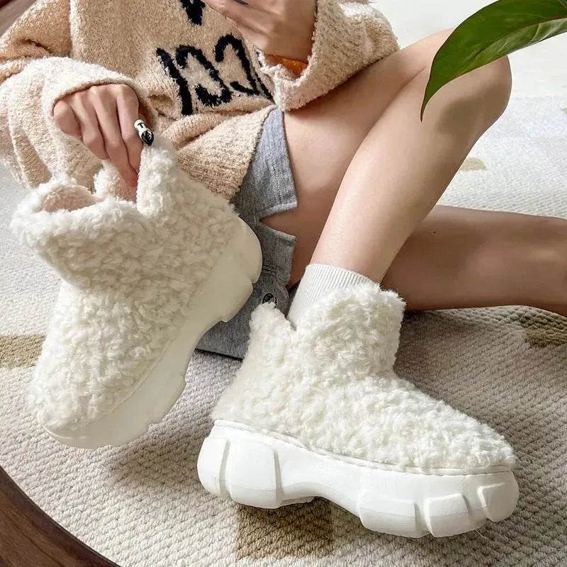 Winter Cashmere Snown Boots With 6cm Platform Warm Plus Velvet High-top Fleece Cotton Shoes Women Outdoor Indoor House Plush Shoes - EX-STOCK Canada