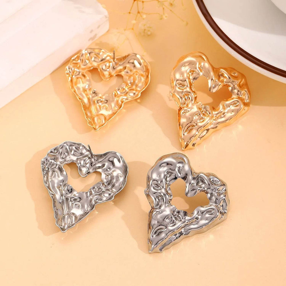 New Pleated Lava Hollow Heart-shaped Earrings Personality Exaggerated Love Earrings For Women Valentine's Day Jewelry - EX-STOCK Canada