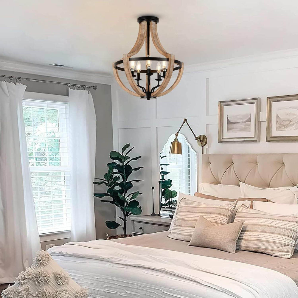 Solid Wood Modern Chandelier For Dining Room, Living Room, Kitchen, Island, Bedroom, Foyer, Height Adjustable, Brown - EX-STOCK Canada