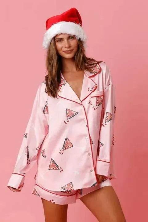 Satin Printed Santa Claus Two-piece Suit Home - EX-STOCK Canada