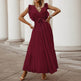 Maxi Dresses For Women - Elegant V Neck Ruffled Sleeves Empire Waist Pleated Flowy Dress - EX-STOCK Canada