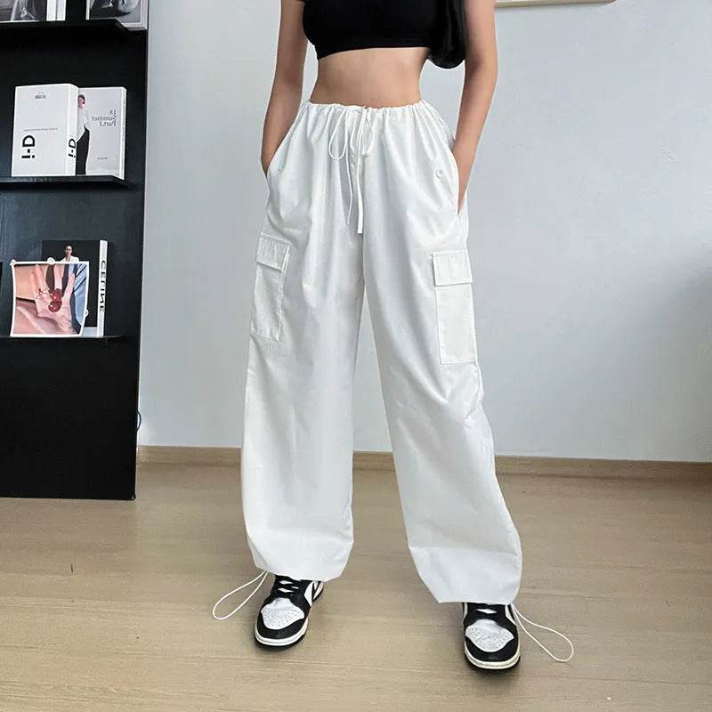 Women's Wide Leg Loose Plus Size Tether Straight Baggy Cargo Pants Women - EX-STOCK Canada