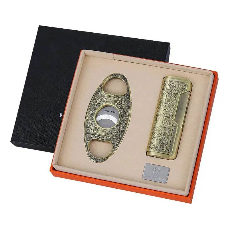 Embossed Portable Metal Alloy Cigar Cutter and Torch Lighter Gift box set - EX-STOCK Canada