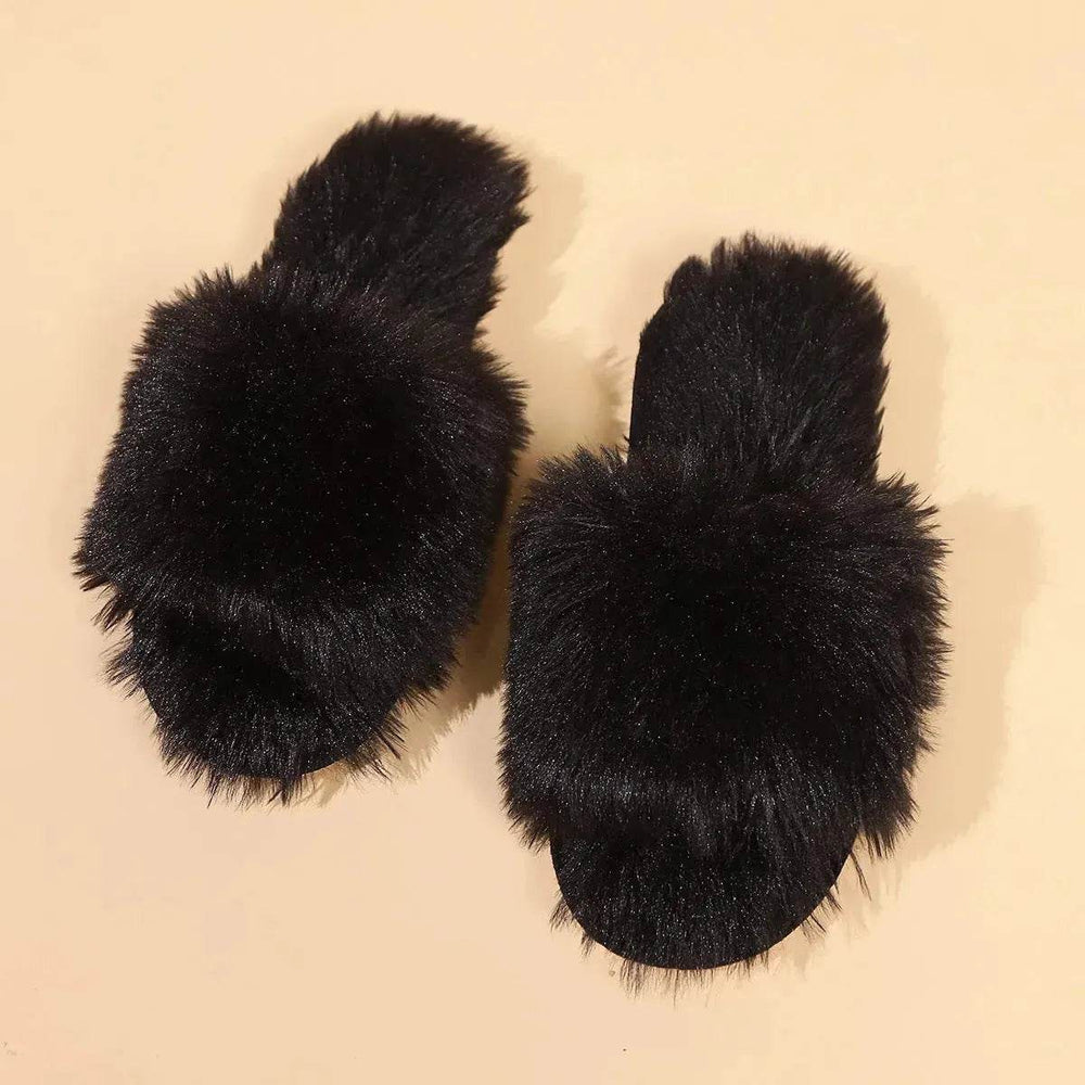 Fashion Open-toed Plush Slippers Winter Warm Indoor Bedroom Floor Soft Fluffy Slipper For Couple Solid Color House Shoes Women - EX-STOCK Canada