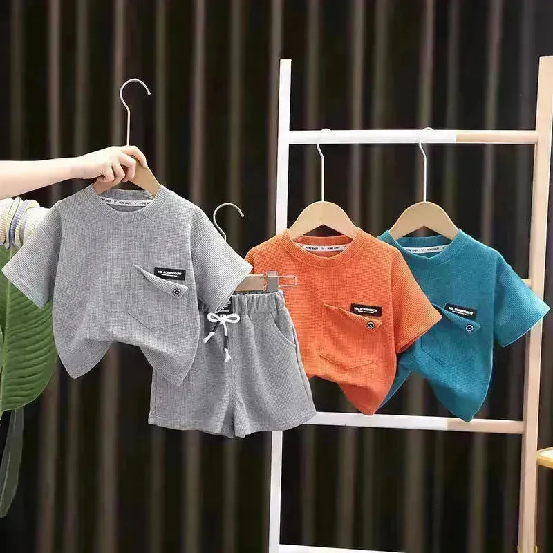 Abbigliamento estivo per bambini Casua a manica corta Cotone Cotton Cotton Cottle e Short Pant Set Set